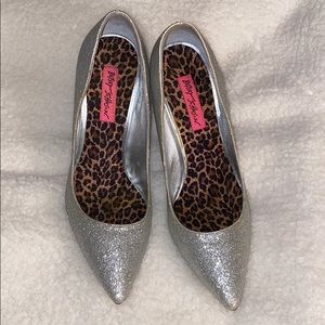 Betsey Johnson silver glitter heels